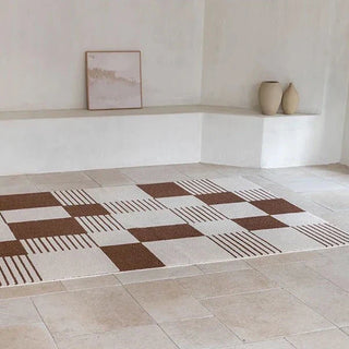 french tile decorative area rug intricate tile pattern carpet close-up
