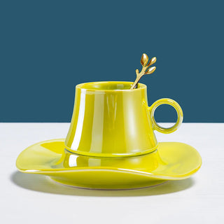 luxury coffee cup handcrafted ceramic mug 180ml stylish durable yellow design detail