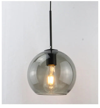 Smoked Glass Pendant Light – Modern Pendant Light with Iron Finish Fixture for Dining Room