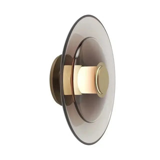 Gino disc wall lamp walnut finish — plated stained glass sconce