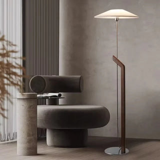 Minimalist Wooden Floor Lamp – Modern LED Lighting With Fabric Lampshade