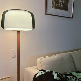 Glass Floor Lamp – Modern Floor Lamp with Wooden Base | Adjustable Brightness