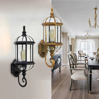 Vintage Outdoor Wall Light – Black Iron Lantern With Aluminium Glass Lamp