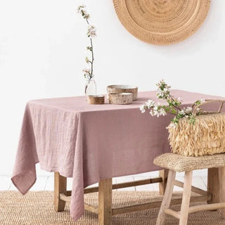 linen tablecloth european linen fabric grey pink cover handmade rectangle front view