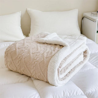 double layer throw blanket soft cozy hand knitted polyester cream brown front view