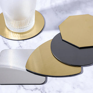 metal cup coaster luxury brushed metal placemat heat resistant table protector angle view
