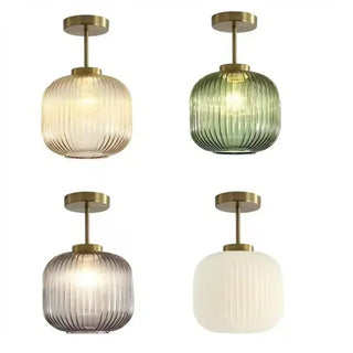 Retro Glass Ceiling Light – Ribbed Glass Lamp with Adjustable Brightness for Living Room