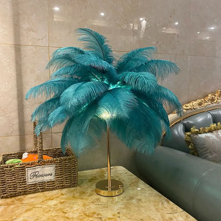 Feather Table Lamp – Decorative Ostrich Feather Lamp with Touch Control Lighting