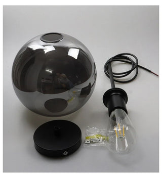 Smoked Glass Pendant Light – Modern Pendant Light with Iron Finish Fixture for Dining Room