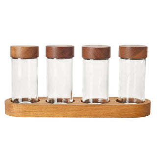 japanese seasoning jar glass wooden lid eco-friendly spice storage set front view