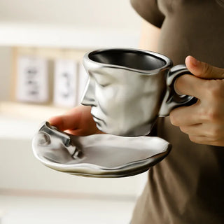 ceramic art mug handcrafted face figure cup 260ml durable drinkware set view