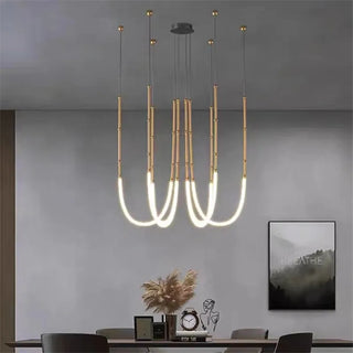 Black Metal Chandelier – Modern Ceiling Light With Tubular Curve Design