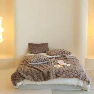 faux fur blanket plush rabbit fur throw cozy reading 600 thread count close-up