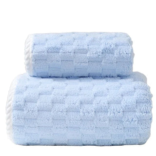 coral velvet bath towel set luxury quick drying plush grid design front view
