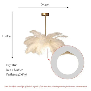 Ostrich Feather Chandelier – White Feather Luxury LED Living Room Light
