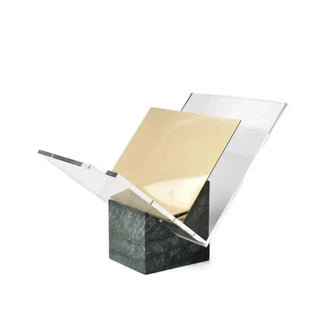 marble book stand scandinavian organiser green acrylic metal details front view