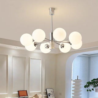 Nordic Iron Chandelier – Silver Iron Fixture with White Glass Globes for Living Room Lighting