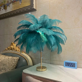 Feather Table Lamp – Decorative Ostrich Feather Lamp with Touch Control Lighting