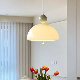 Creamy Glass Pendant Light – Modern LED Bedroom Lamp with Iron Finish Fixture