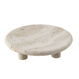 travertine stone tray earthworks luxury handcrafted three-leg artisan decor for home front view