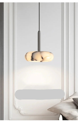 Natural Stone Pendant Light – Black Bedroom Lighting with Metallic Iron Finish