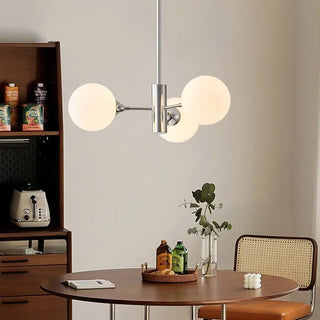 Nordic Iron Chandelier – Silver Iron Fixture with White Glass Globes for Living Room Lighting