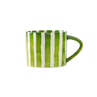 ceramic mug collection handcrafted green stripe mugs hemma home earthworks front view