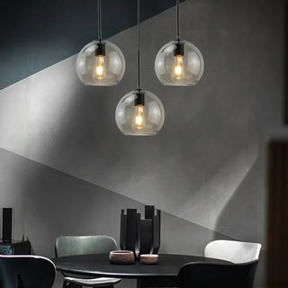 Smoked Glass Pendant Light – Modern Pendant Light with Iron Finish Fixture for Dining Room