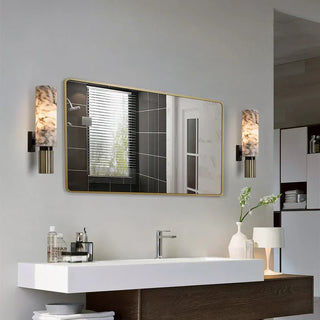 Alabaster Marble Wall Sconce – Luxury Copper Base Integrated LED Lighting