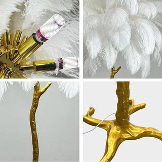 Lampadaire plume – Lampe artisanale en plumes d'autruche avec base en métal | Éclairage d'ambiance élégant