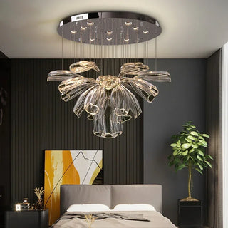 Modern Crystal Chandelier – Adjustable Brightness LED Steel Fixture for Living Room