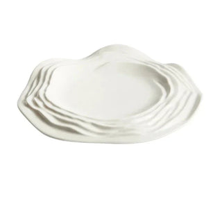 white ceramic plate earthworks handcrafted porcelain plates unique wave design lifestyle view