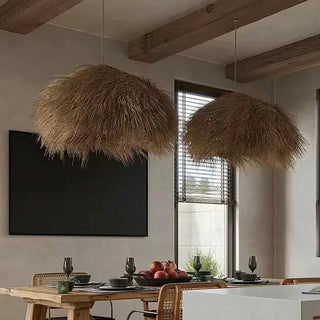 Braided Rattan Pendant Lamp – Vintage Adjustable Height Decorative Pendant Light