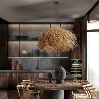 Braided Rattan Pendant Lamp – Vintage Adjustable Height Decorative Pendant Light