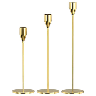 champagne gold candlesticks tall stainless steel candle holders set of 3 front view