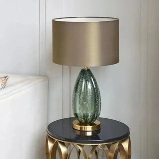 Vintage Bedside Lamp – Striated Glass Table Lamp with Gold Aluminium Base