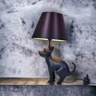 Dog floor lamp close-up — resin artistic detail