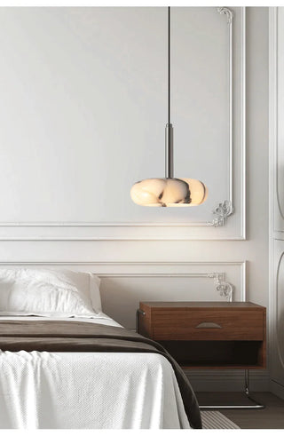 Natural Stone Pendant Light – Black Bedroom Lighting with Metallic Iron Finish