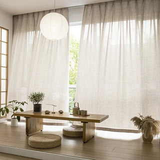 japanese sheer curtain thick linen voile privacy light filtering drapery set view