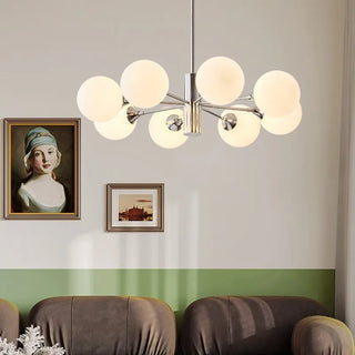 Nordic Iron Chandelier – Silver Iron Fixture with White Glass Globes for Living Room Lighting