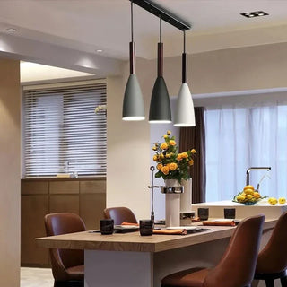 Scandinavian Pendant Lamp – Three Light Fixture with Metal Wood Pendant & Natural Wood Collar