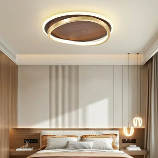 Walnut Wood Ceiling Light – Modern LED Surface Mounted Lamp with Warm Finish