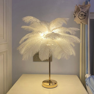 Feather Table Lamp – Decorative Ostrich Feather Lamp with Touch Control Lighting