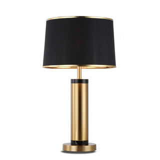 Scandinavian brass table lamp — black fabric shade metal base