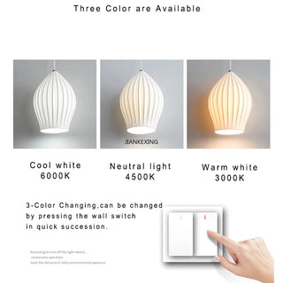 Ceramic Pendant Light – Ribbed Ceramic Finish Modern Pendant Lamp with Adjustable LED