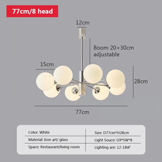 Nordic Iron Chandelier – Silver Iron Fixture with White Glass Globes for Living Room Lighting