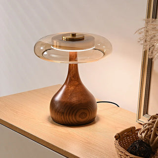 Wood Copper Desk Lamp – Adjustable LED, Vintage Style Bedroom Lighting
