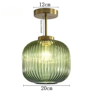 Retro Glass Ceiling Light – Ribbed Glass Lamp with Adjustable Brightness for Living Room
