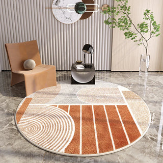round plush luxury abstract design woven carpet terracotta soft floor covering front view