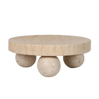 travertine stone tray earthworks italia luxury sphere ball stand handcrafted decor front view